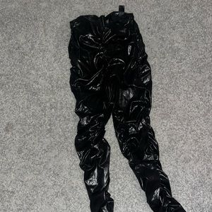 Pu leather drawstring skinny stacked leggings size xs